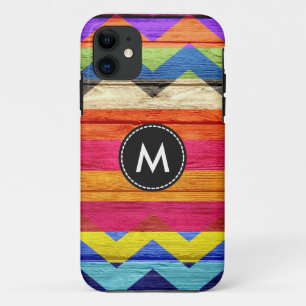 Colourful Chevron Stripes Wood #4 iPhone 11 Case