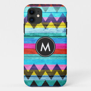 Colourful Chevron Stripes Wood iPhone 11 Case