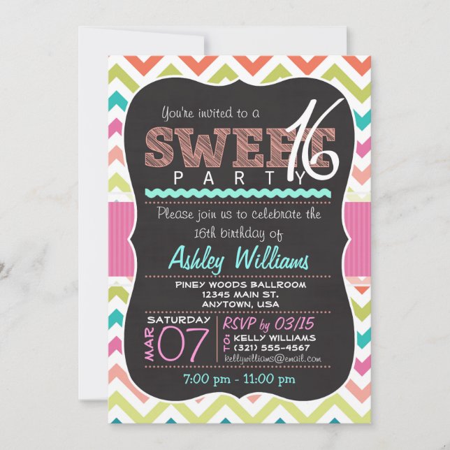 Colourful Chevron Sweet 16 Birthday Girl Invitatio Invitation (Front)