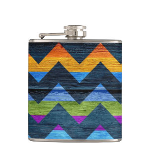 Colourful Chevron Wood Abstract #2 Hip Flask