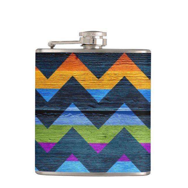 Colourful Chevron Wood Abstract #2 Hip Flask (Front)
