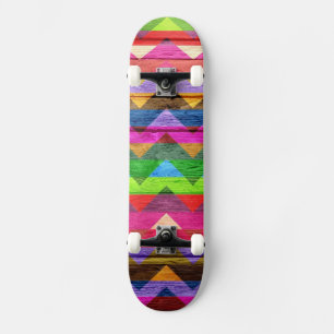 Colourful Chevron Wood Abstract #2 Skateboard