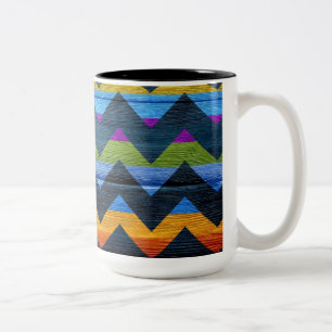 Colourful Chevron Wood Abstract #2 Two-Tone Coffee Mug