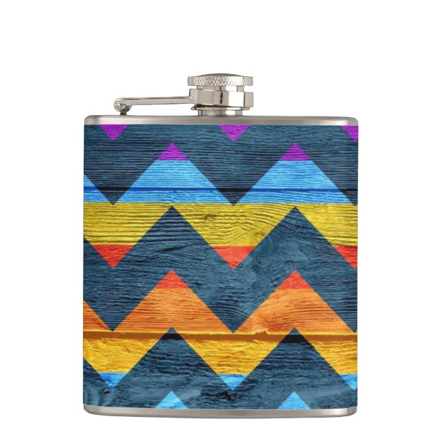 Colourful Chevron Wood Abstract #3 Hip Flask (Front)