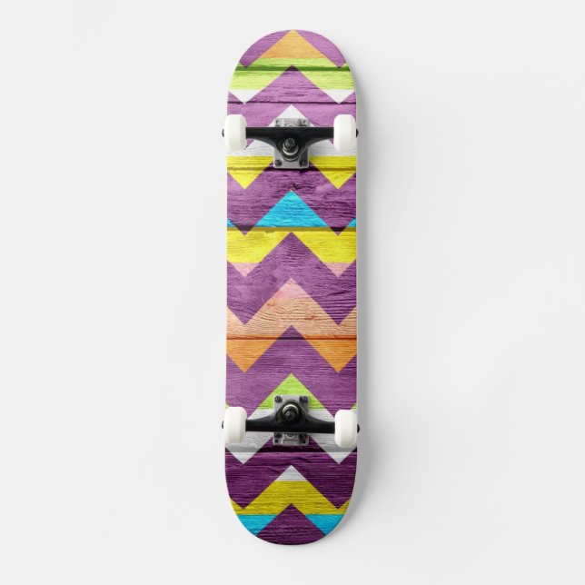 Colourful Chevron Wood Abstract #4 Skateboard (Front)