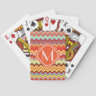 Colourful Chevron Zig Zag Pattern with Monogram Playing Cards