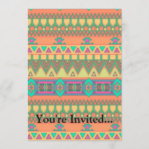 Colourful Chevron Zig Zag Tribal Aztec Ikat Patter Invitation