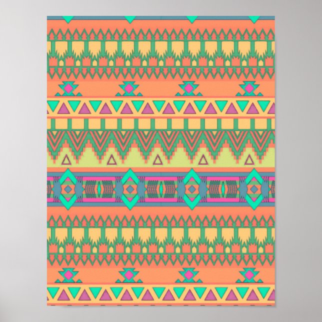 Colourful Chevron Zig Zag Tribal Aztec Ikat Patter Poster (Front)