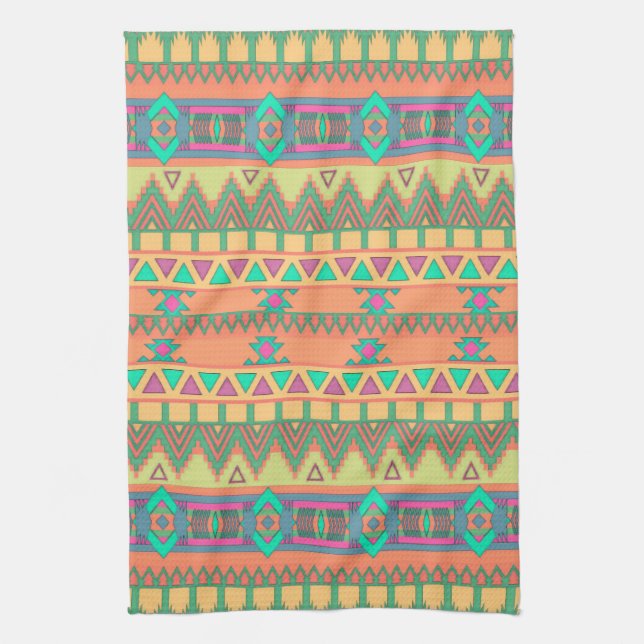 Colourful Chevron Zig Zag Tribal Aztec Ikat Patter Tea Towel (Vertical)