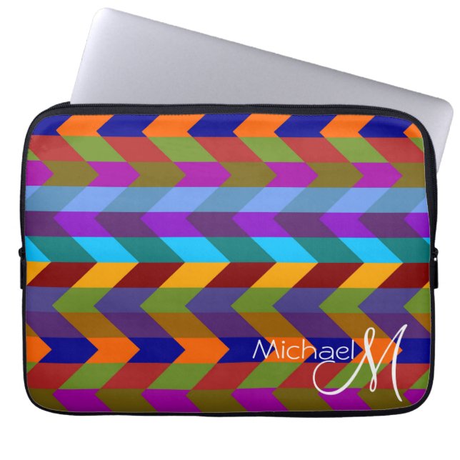 Colourful Chevron Zigzag Pattern Custom Monogram 2 Laptop Sleeve (Front)