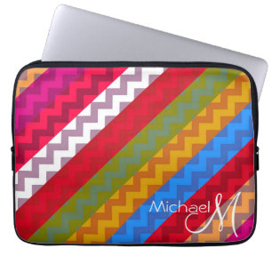 Colourful Chevron Zigzag Pattern Custom Monogram 2 Laptop Sleeve