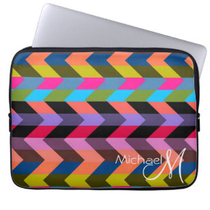 Colourful Chevron Zigzag Pattern Custom Monogram 3 Laptop Sleeve