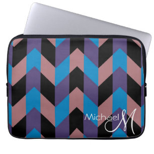 Colourful Chevron Zigzag Pattern Custom Monogram 5 Laptop Sleeve