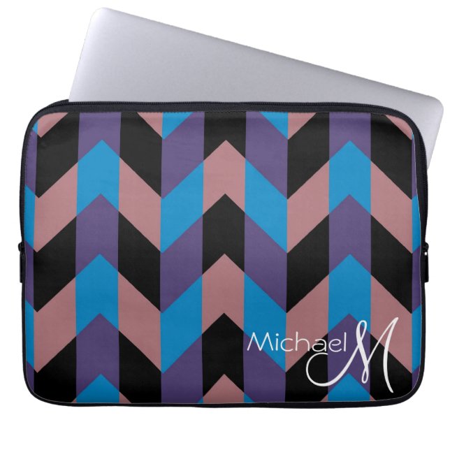 Colourful Chevron Zigzag Pattern Custom Monogram 5 Laptop Sleeve (Front)