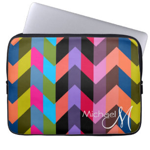 Colourful Chevron Zigzag Pattern Custom Monogram 6 Laptop Sleeve