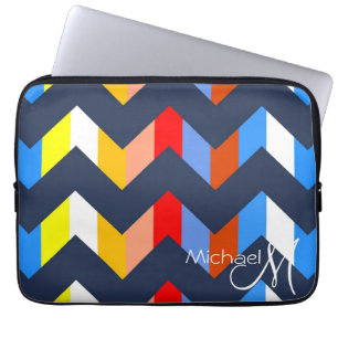 Colourful Chevron Zigzag Pattern Custom Monogram Laptop Sleeve