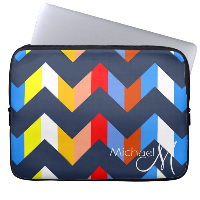 Colourful Chevron Zigzag Pattern Custom Monogram Laptop Sleeve (Front)