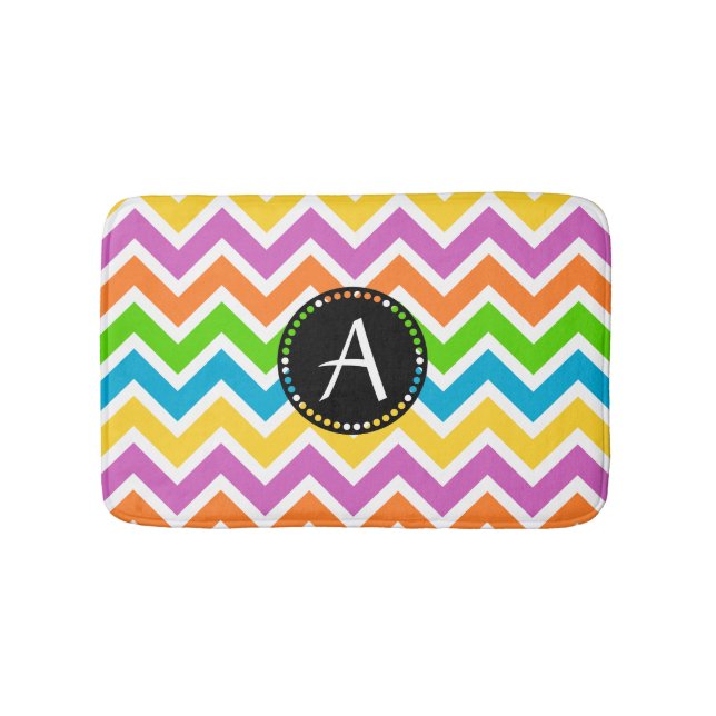 Colourful Chevron zigzag Pattern Monogram Bath Mat (Front)