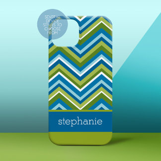 Colourful Chevrons and Green Blue Custom Name iPhone 16 Pro Max Case