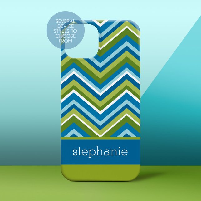 Colourful Chevrons and Green Blue Custom Name Case-Mate iPhone Case (Personalized Phone Case)