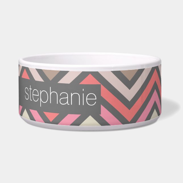 Colourful Chevrons Pink Coral Grey Custom Name (Front)