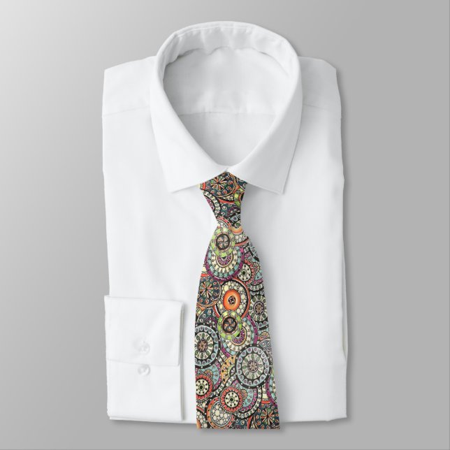 Colourful Chic Abstract Floral Circles Art Pattern Tie (Tied)