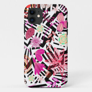 Colourful chic black white flowers pattern iPhone 11 case