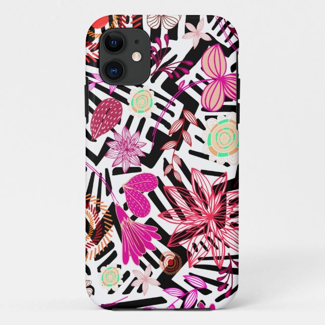 Colourful chic black white flowers pattern Case-Mate iPhone case (Back)