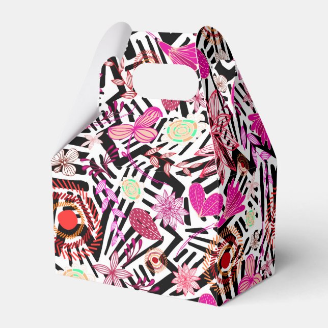 Colourful chic black white flowers pattern favour  favour box (Back Side)