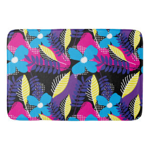 Colourful Chic Floral & Dot Pattern with Leaves Ba Bath Mat