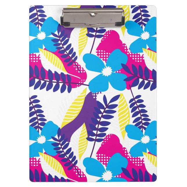 Colourful Chic Floral & Dot Pattern with Leaves Clipboard (Front)