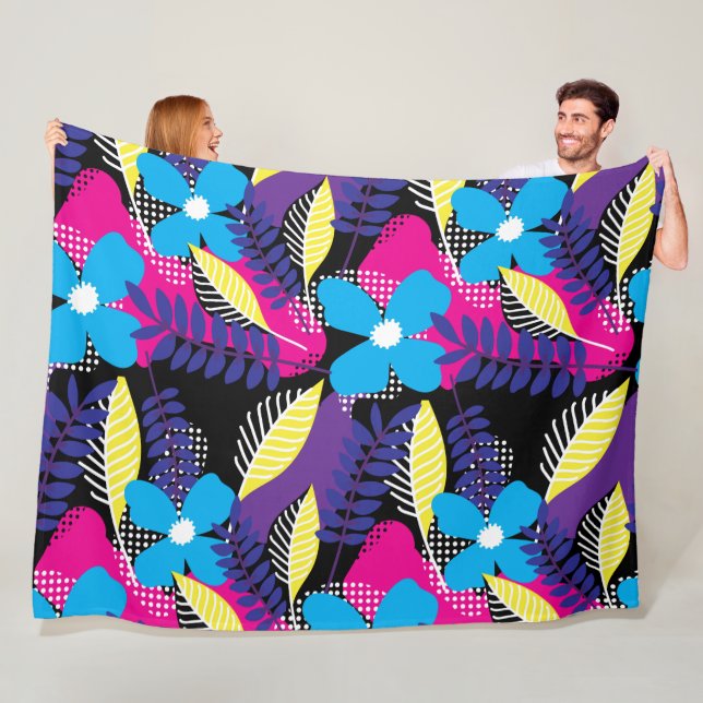 Colourful Chic Floral & Dot Pattern with Leaves Fl Fleece Blanket (In Situ)