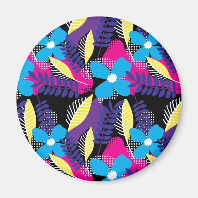Colourful Chic Floral & Dot Pattern with Leaves Ma Magnet (Front)