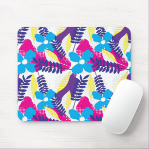 Colourful Chic Floral & Dot Pattern with Leaves Mouse Pad