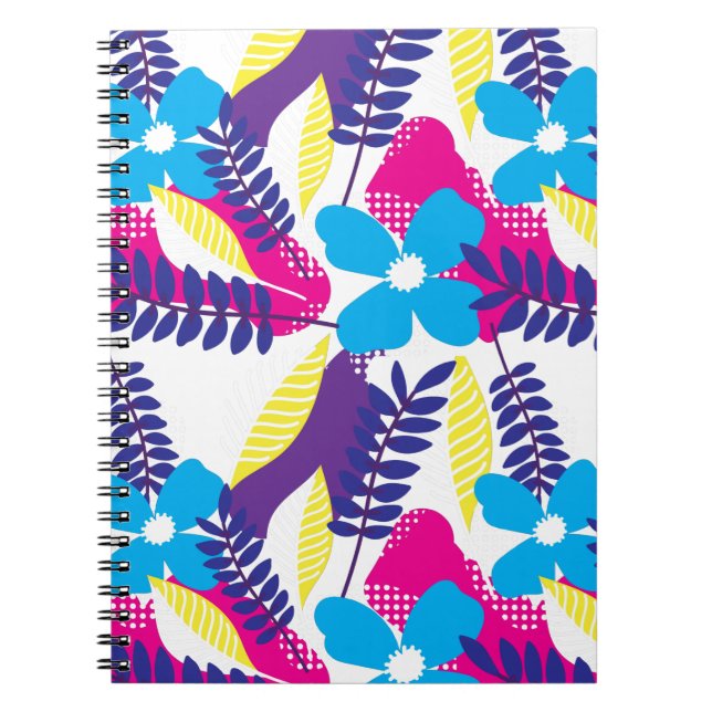 Colourful Chic Floral & Dot Pattern with Leaves Notebook (Front)