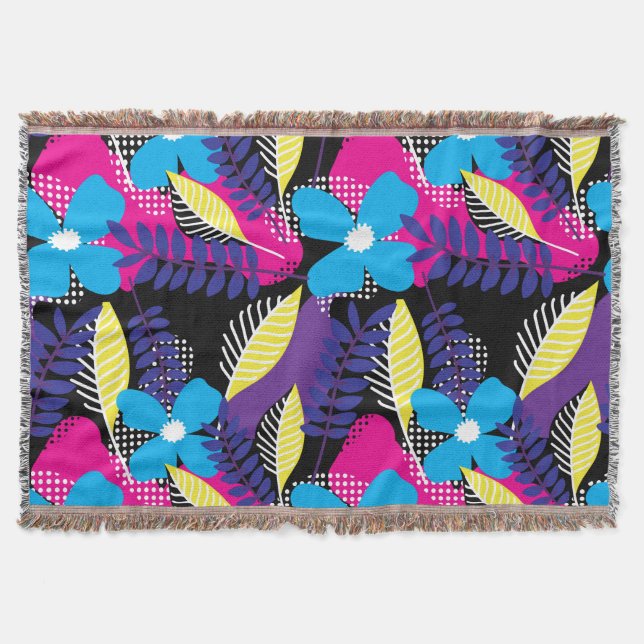Colourful Chic Floral & Dot Pattern with Leaves Th Throw Blanket (Front)