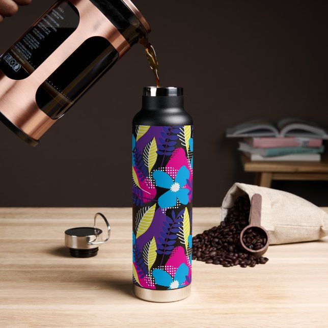 Colourful Chic Floral & Dot Pattern with Leaves Water Bottle (Coffee)