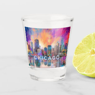 Colourful Chicago Skyline Abstract Art Shot Glass