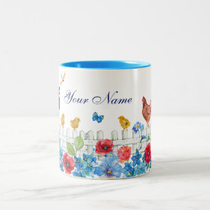 Colourful chick farm garden custom name Two-Tone coffee mug