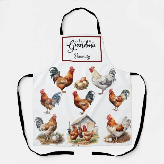 Colourful Chicken and Rooster Grandma Apron (Front)