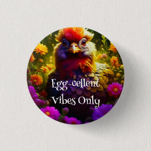 Colourful Chicken in Flower Garden 3 Cm Round Badge