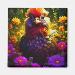 Colourful Chicken in Flower Garden Magnet