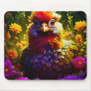 Colourful Chicken in Garden Patch Mouse Pad