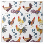 Colourful chickens & eggs pattern tile<br><div class="desc">Check out these colourful watercolor chickens and eggs on this nice ceramic tile. Use it in your kitchen!</div>