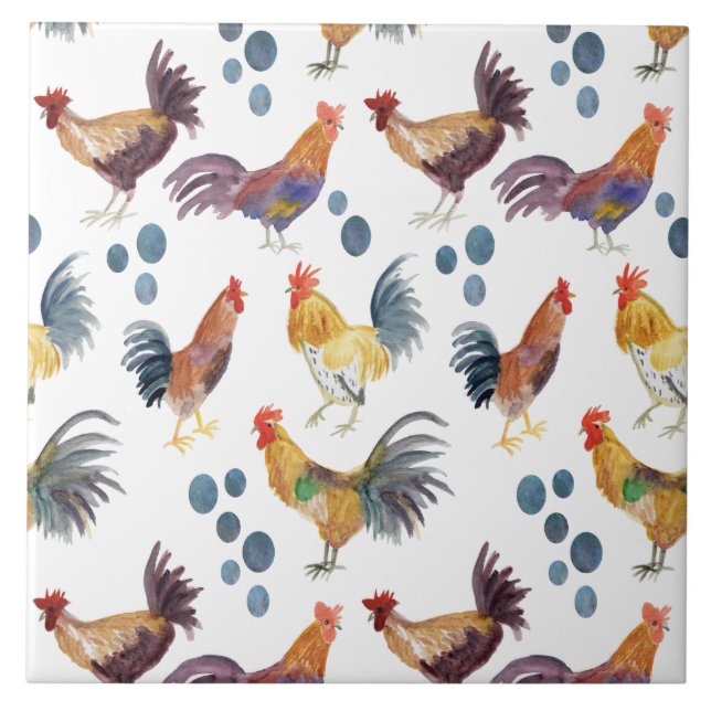 Colourful chickens & eggs pattern tile (Front)