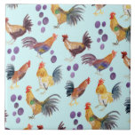 Colourful Chickens & Eggs Pattern Watercolor Blue Ceramic Tile<br><div class="desc">Check out these colourful watercolor chickens and eggs on this nice ceramic tile. Use it in your kitchen! Add your own text too. Let me know if you'd like something custom.</div>