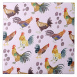 Colourful Chickens & Eggs Pattern Watercolor Purpl Ceramic Tile<br><div class="desc">Check out these colourful watercolor chickens and eggs on this nice ceramic tile. Use it in your kitchen! Add your own text too. Let me know if you'd like something custom.</div>