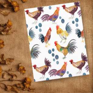 Colourful Chickens & Eggs Watercolor Pattern  Postcard