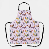 Colourful Chickens & Eggs Watercolor Pattern Purpl Apron (Front)
