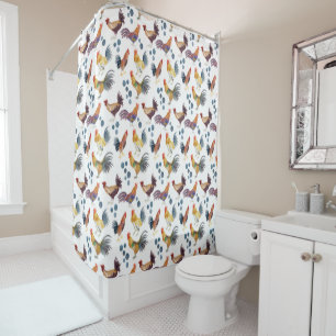 Colourful Chickens & Eggs Watercolor Pattern  Shower Curtain